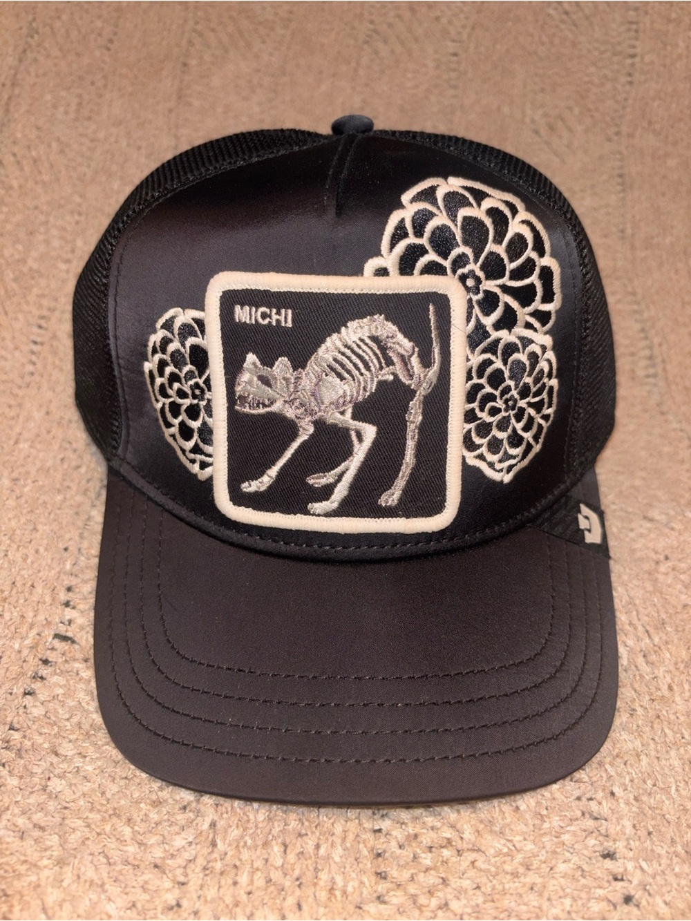 Goorin Bros Michi Cat Skeleton Floral Trucker Hat Black NWT 101-2481